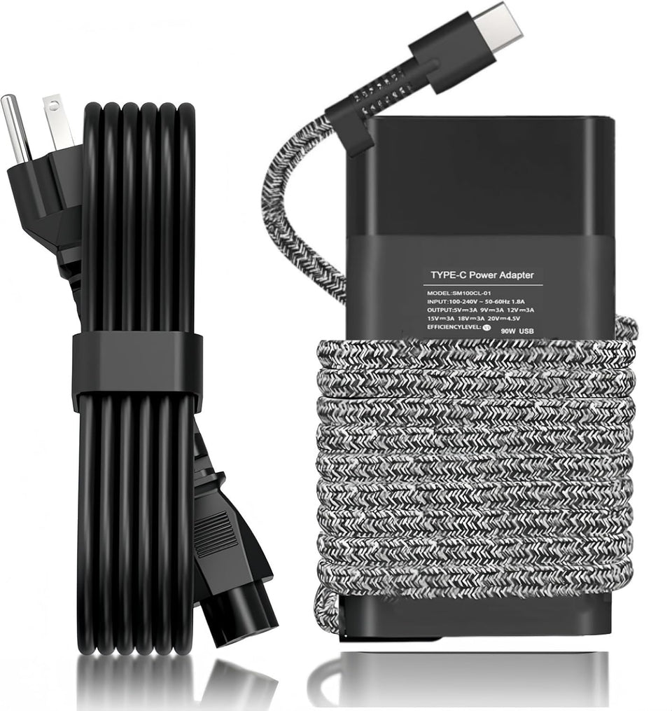 NDWQGFS 90W USB-C charger front view for HP laptops, compact power on the go.