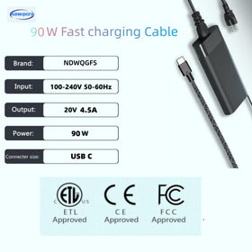 NDWQGFS 90W USB-C charger side profile showing slim, travel-friendly design.