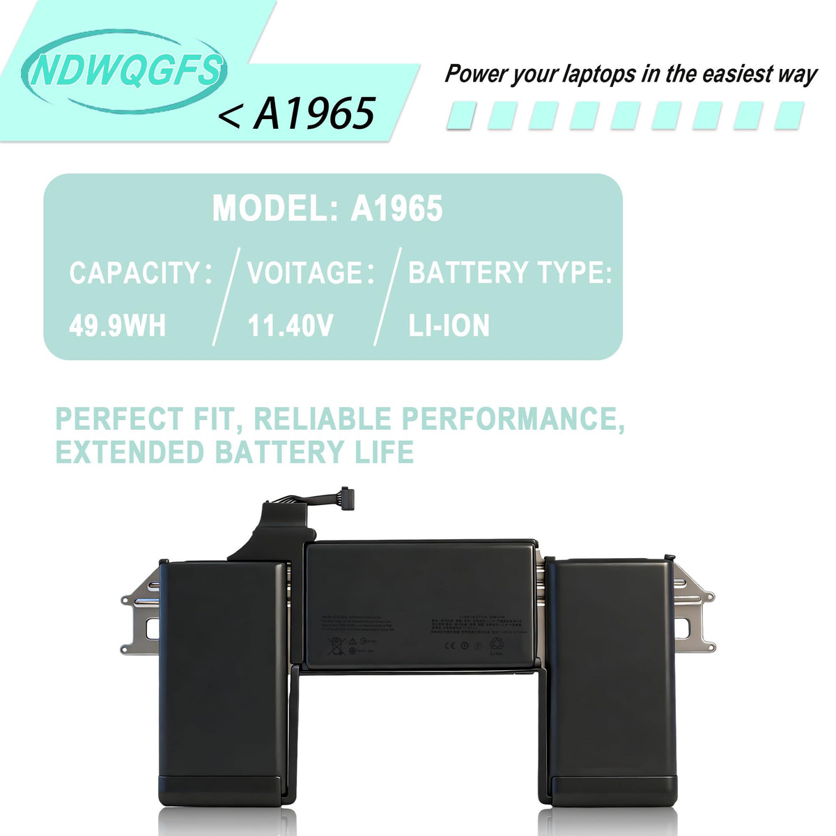 NDWQGFS mounted battery showing screw holes and alignment for straightforward installation