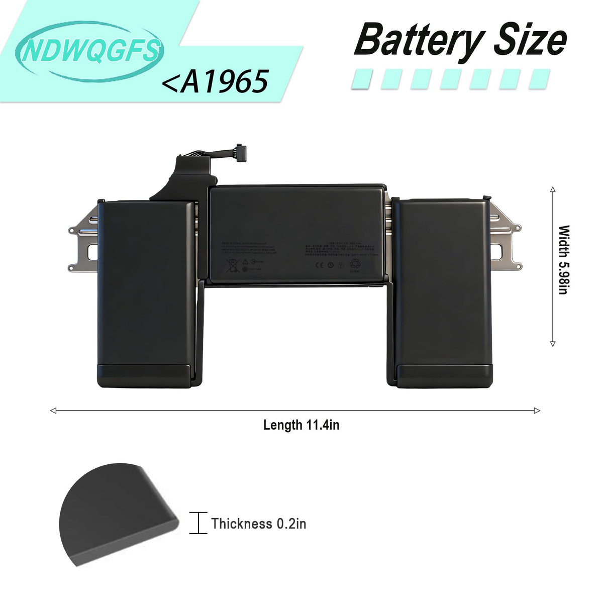 NDWQGFS battery installed inside open MacBook Air to illustrate correct fit and replacement benefit