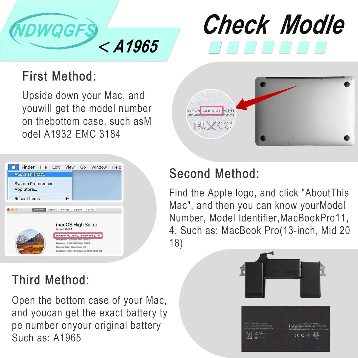 NDWQGFS battery next to a credit card for scale to confirm compact MacBook Air compatibility