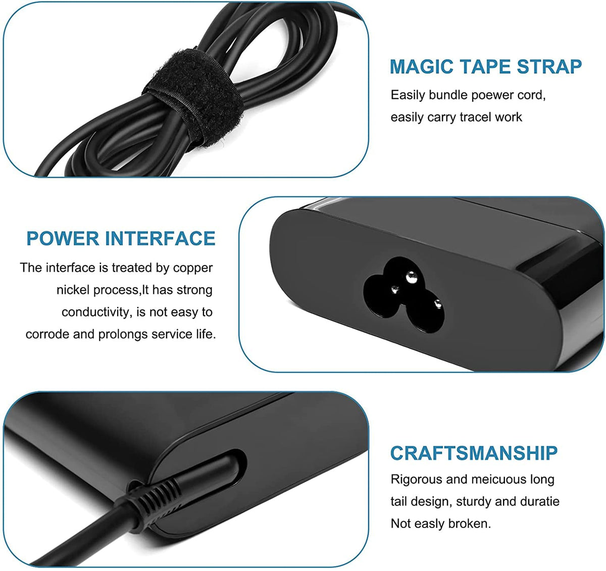 NeaHao adapter with included 3‑prong AC cord for immediate travel use