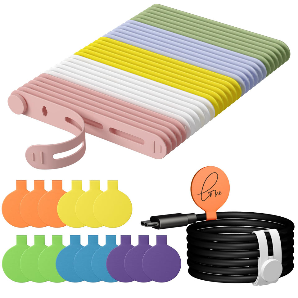 Nearockle 45Pcs cable labels and ties in multicolor for quick organization.