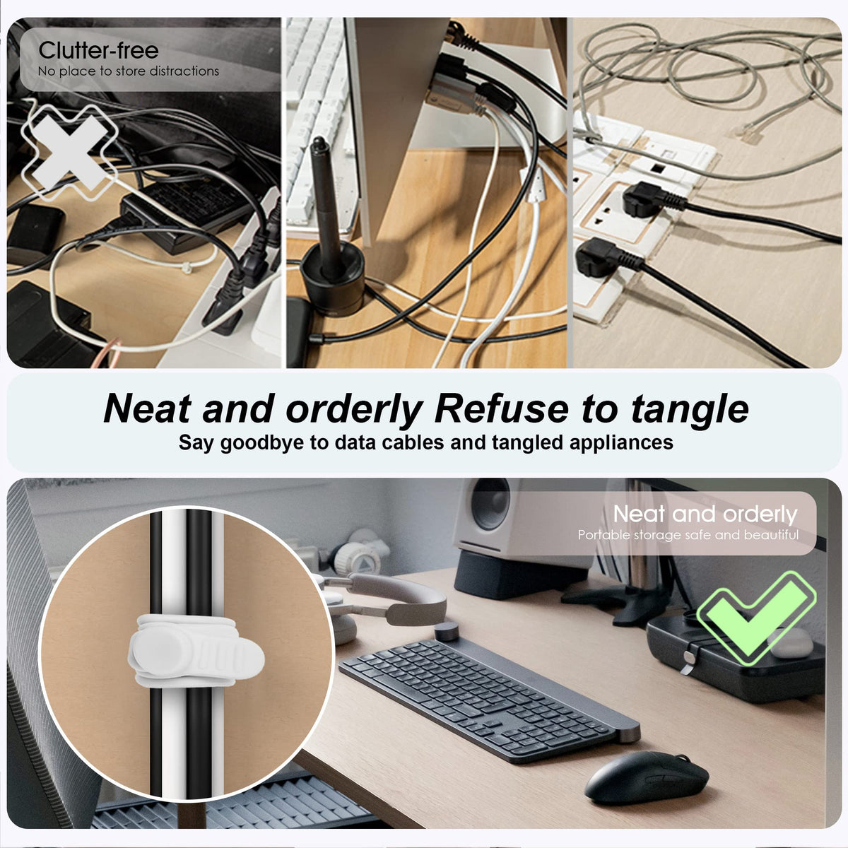 Nearockle round-hole top design keeps cables in place and easy to hang