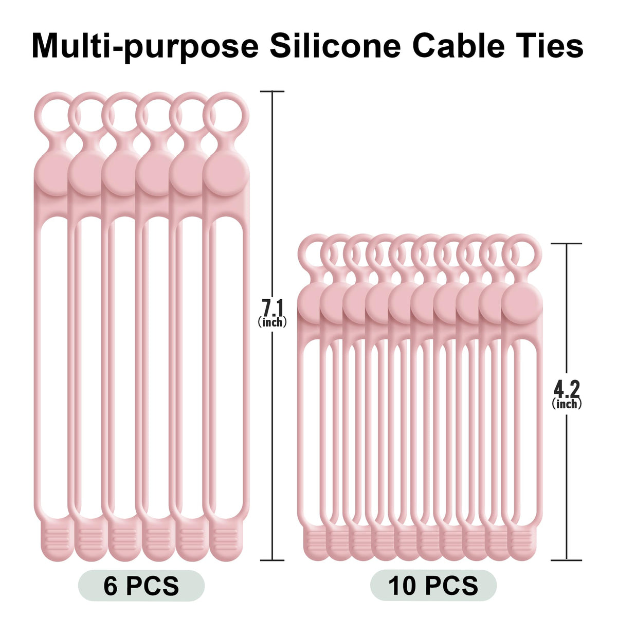 Nearockle pink silicone ties close-up showing flexible, reusable material.