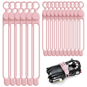 Nearockle 4.2-inch pink silicone cable ties tidy headphone and data cables.
