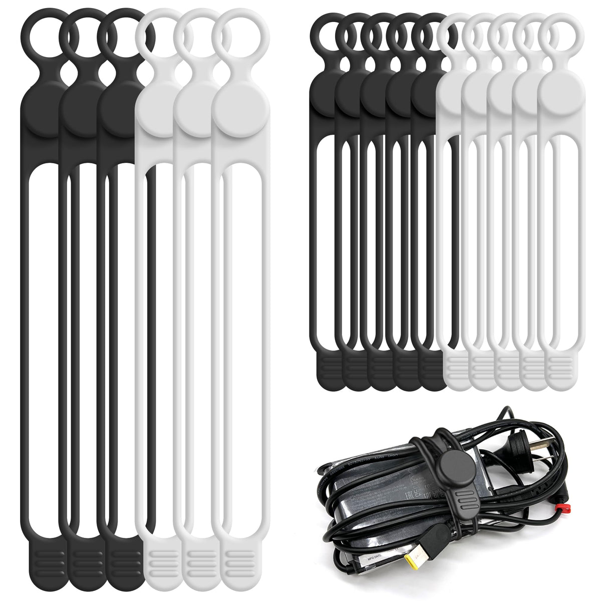 Nearockle silicone cable ties 4.2-inch for small cables, easy bundling and reuse.