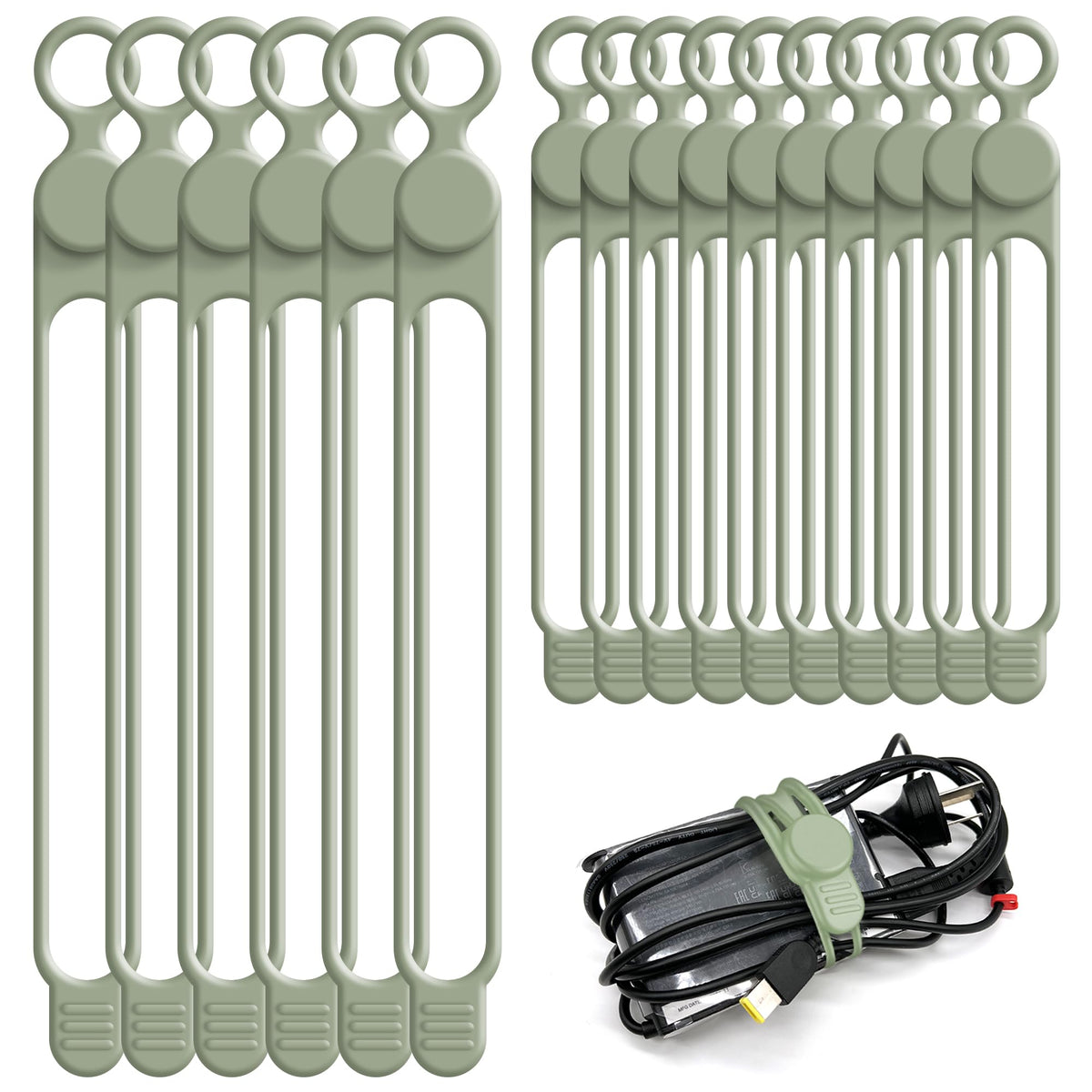 Nearockle silicone cable ties 4.2-inch green neatly bundling desk cables