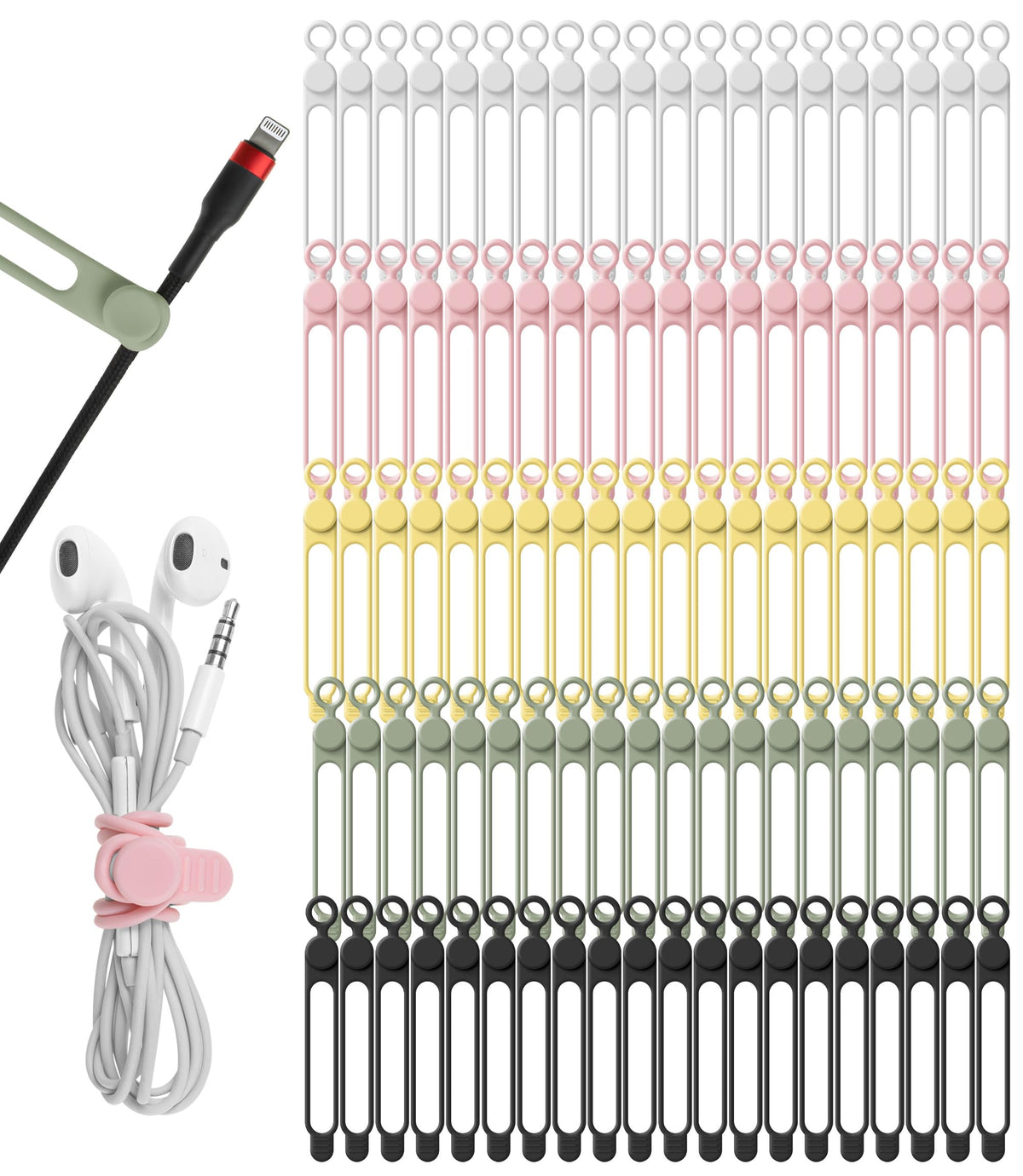 Nearockle silicone cable ties with round hole design for secure attachment and easy organization.