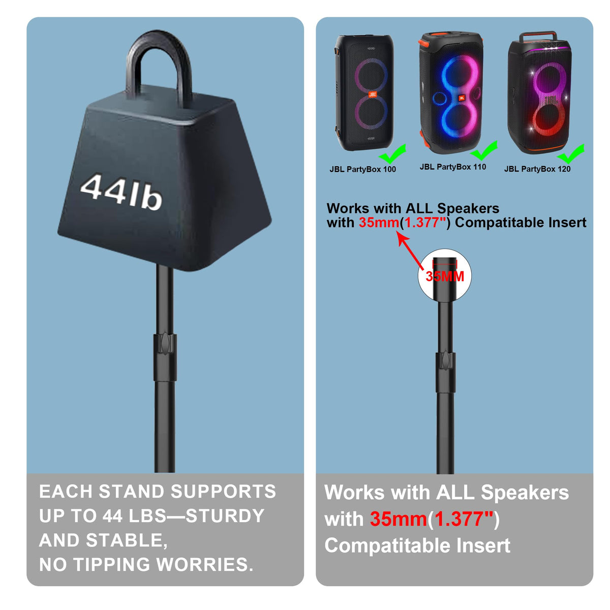 Neeotyy speaker stand 35mm top pole shows compatibility and solid fit