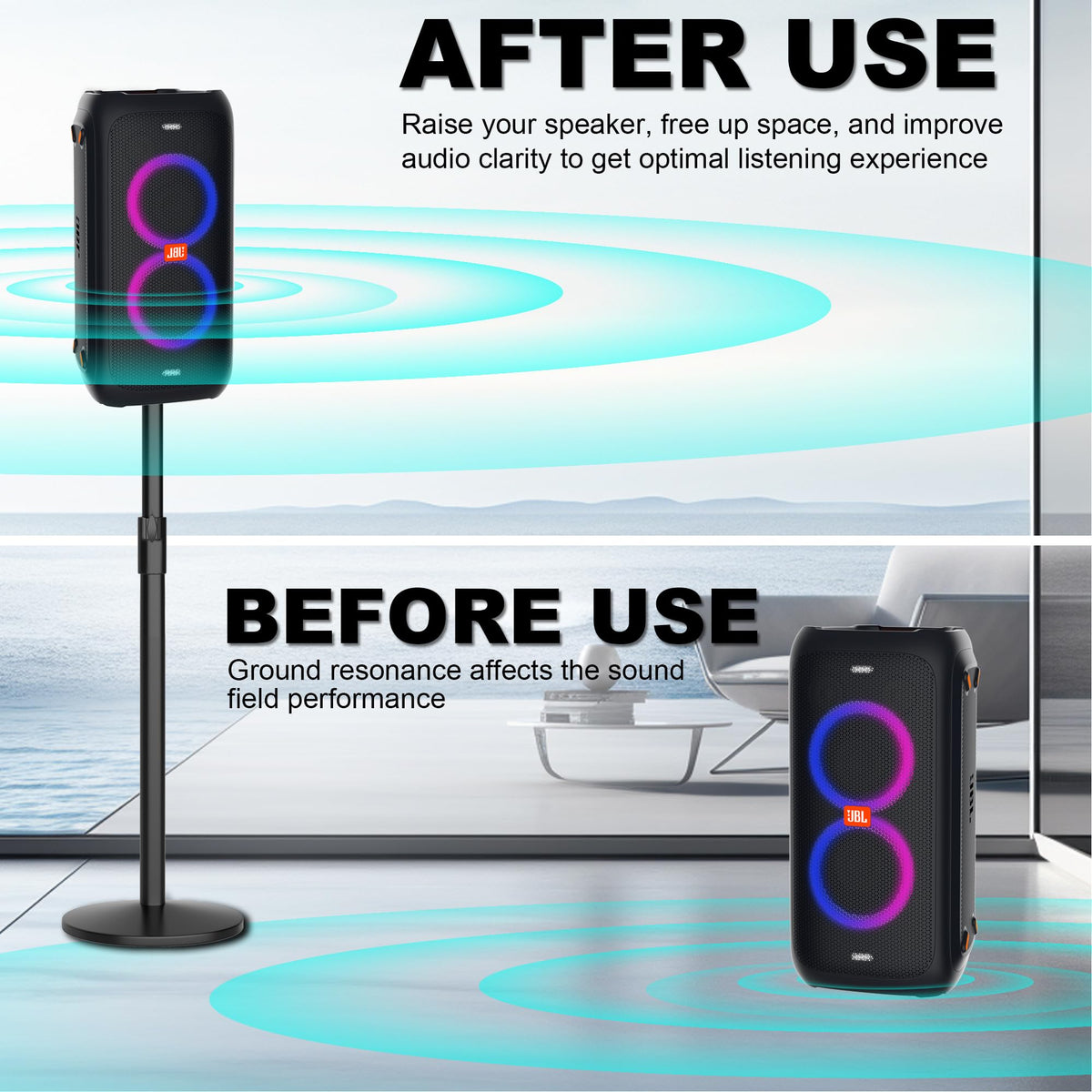 Neeotyy speaker stand height adjustment demonstrates reach up to 36.22 inches
