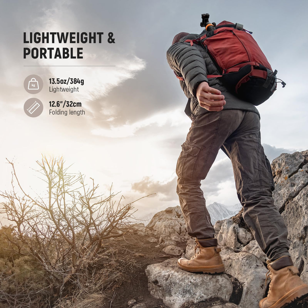 Folds compactly to 32 cm for easy transport in a bag.