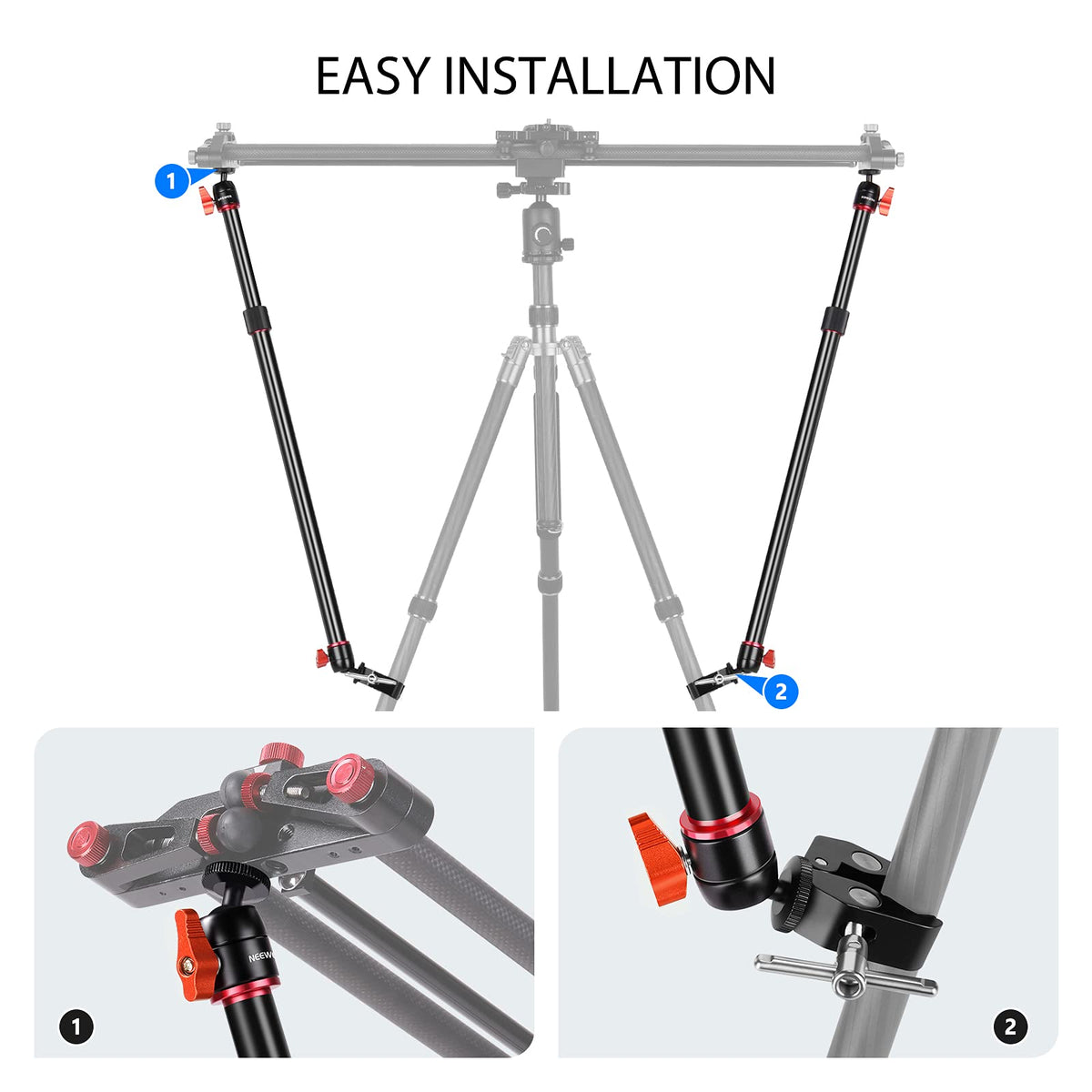 NEEWER C clamp attachment protects tripod legs with non slip padding.