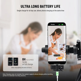 TX battery life up to nine hours for long shoots