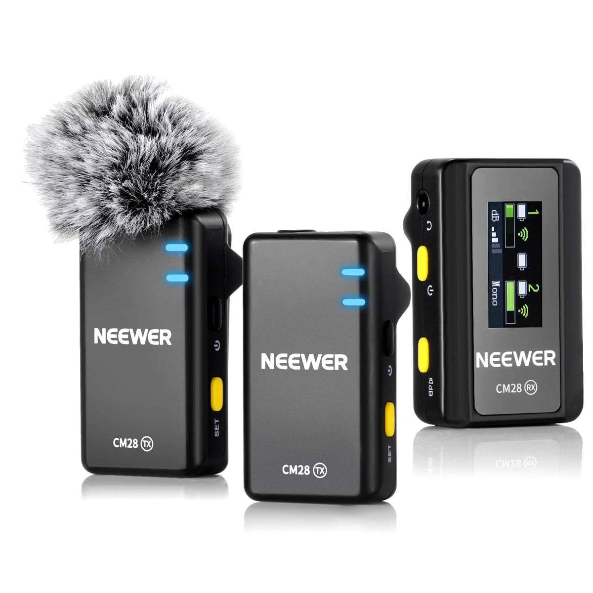 NEEWER CM28 dual TX and one RX setup for reliable on the go wireless audio