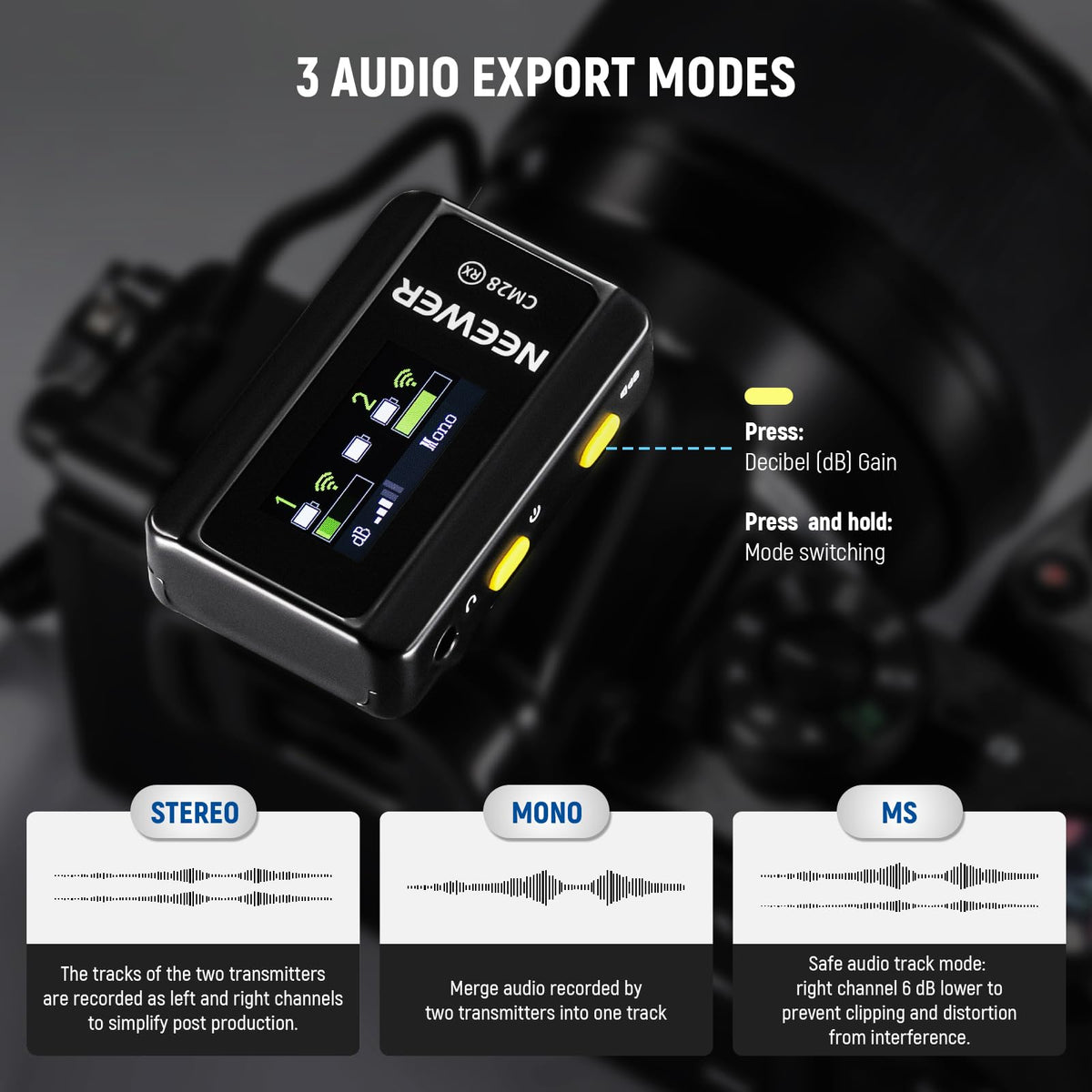 CM28 lavalier clipped to a shirt for crisp interview audio