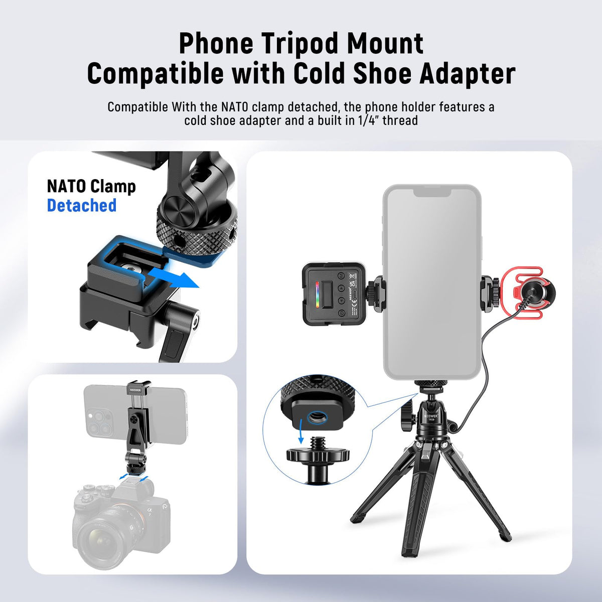 Phone clamp fits iPhone 15 Pro Max for shake-free filming