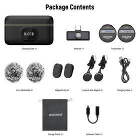 NEEWER KM18 accessories layout with cables and spare clips for setup