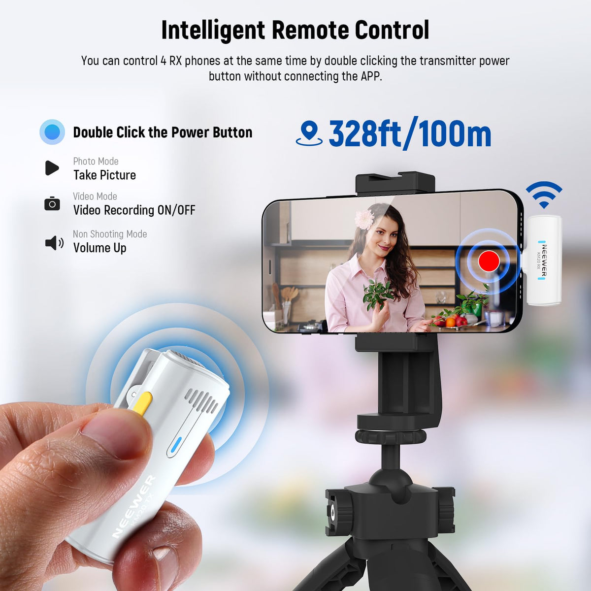 NEEWER KM20 charging case open, highlighting portable storage and power