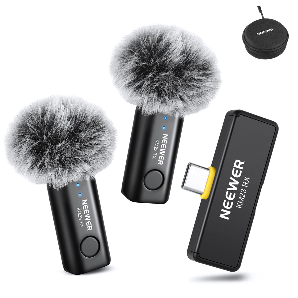 NEEWER KM23 receiver front view enables stable wireless audio