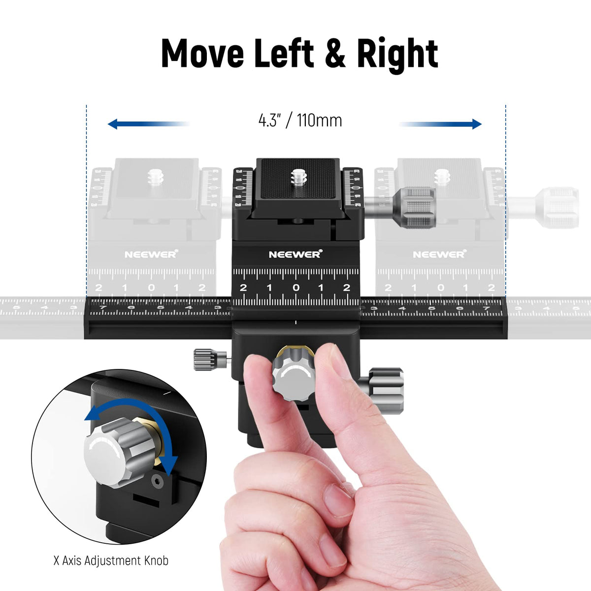NEEWER large adjustment knobs and engraved scales for precise control