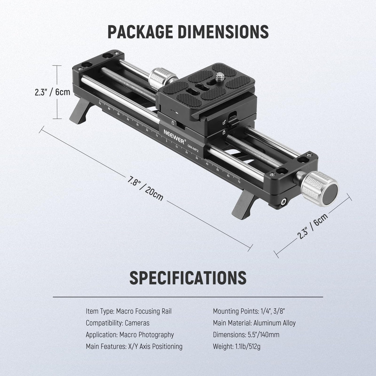 NEEWER 360-degree macro rail ideal for tabletop macro sessions.
