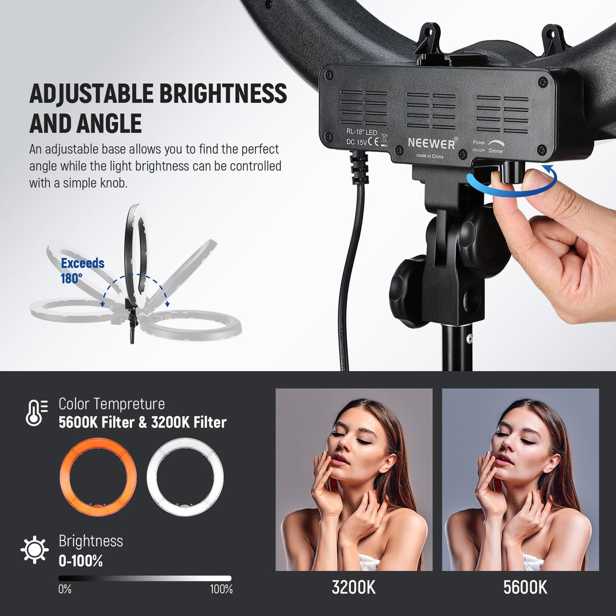 NEEWER White and orange color filters for color accuracy and creative effects.