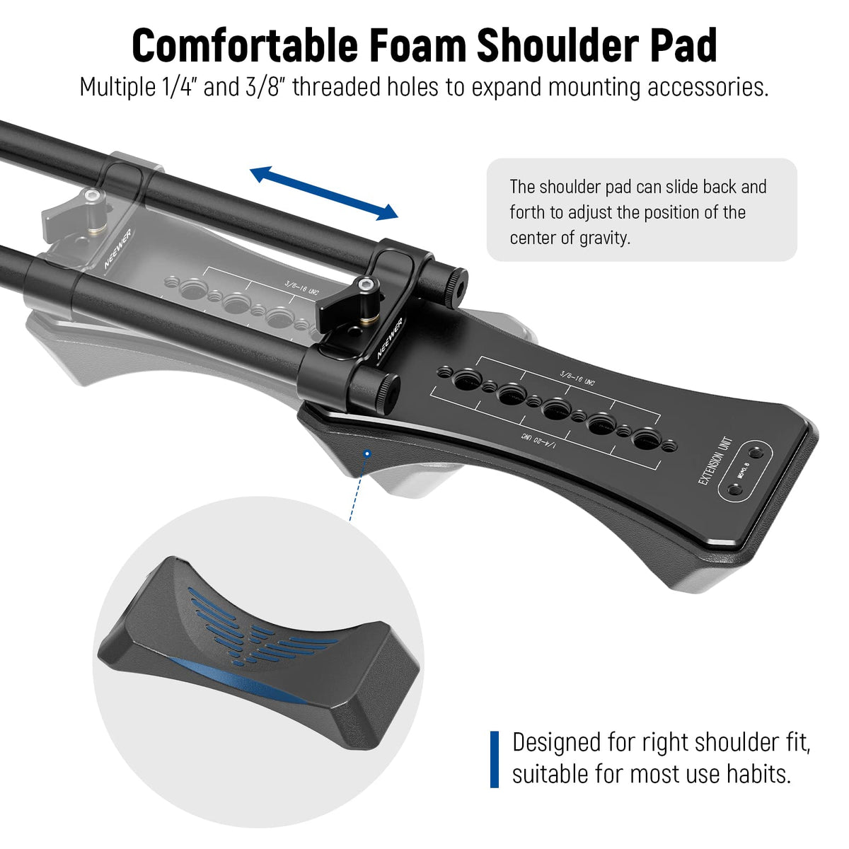 NEEWER SR004 ergonomic shoulder pad reduces fatigue during prolonged shoots.