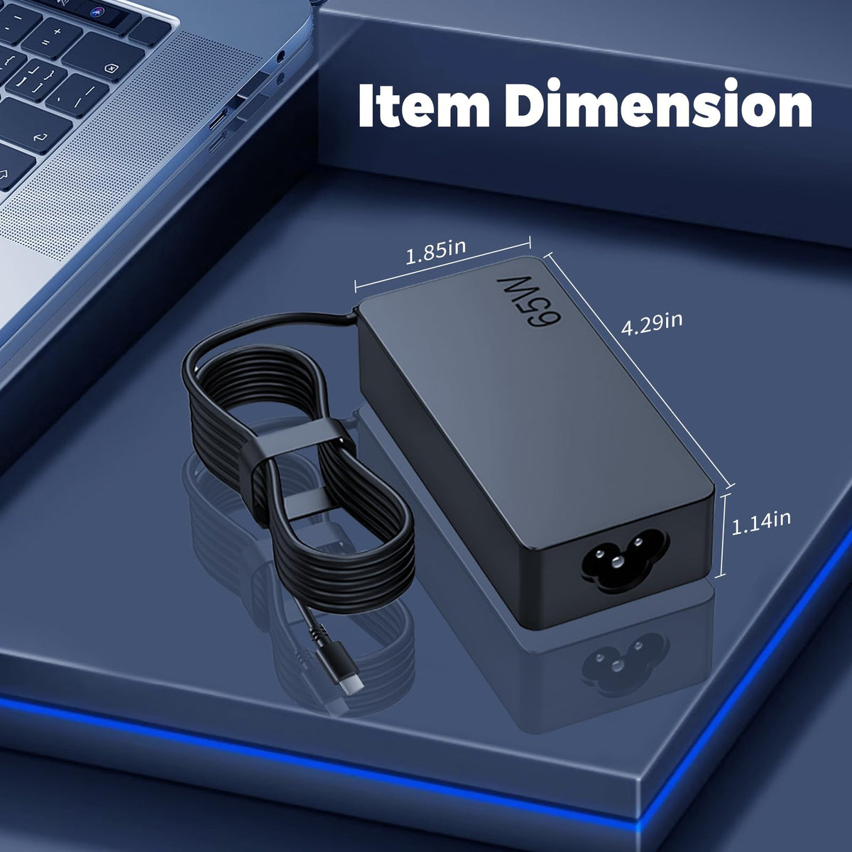 NEGENTTREN 65W USB-C charger travel-compact design fits laptop bag.