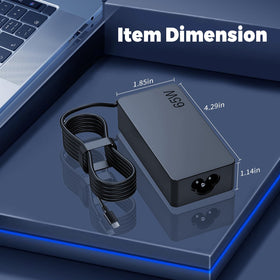 NEGENTTREN 65W USB-C charger travel-compact design fits laptop bag.