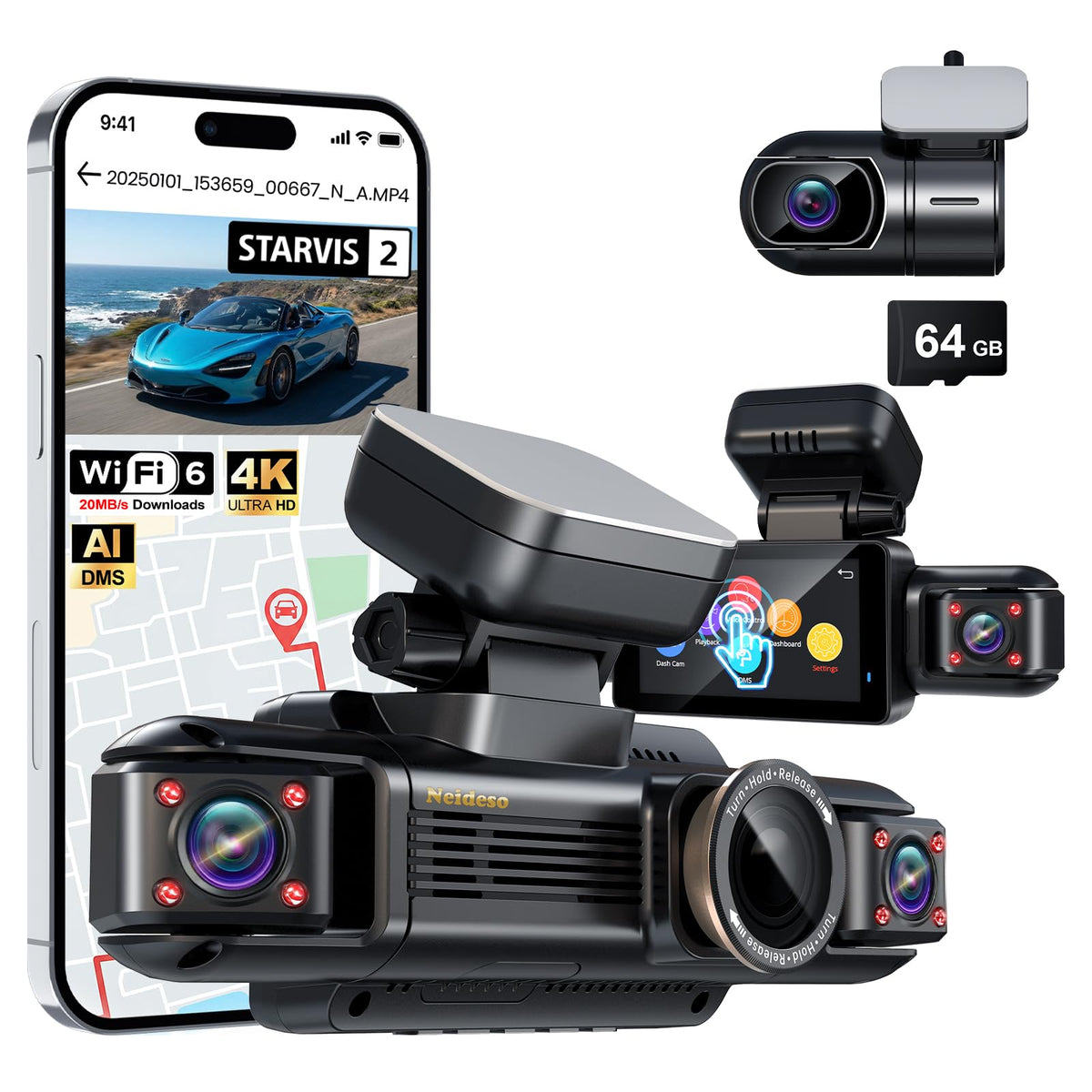 Neideso N300Pro front camera in 4K captures crisp road detail