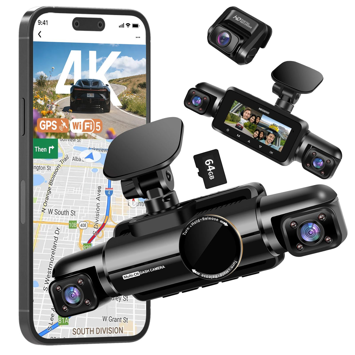 Neideso N700 360-degree car video recorder shows full vehicle coverage for clear evidence