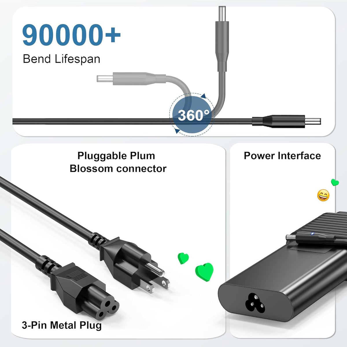 NELEBUTO 130W adapter with 9 ft charging cable enables flexible placement