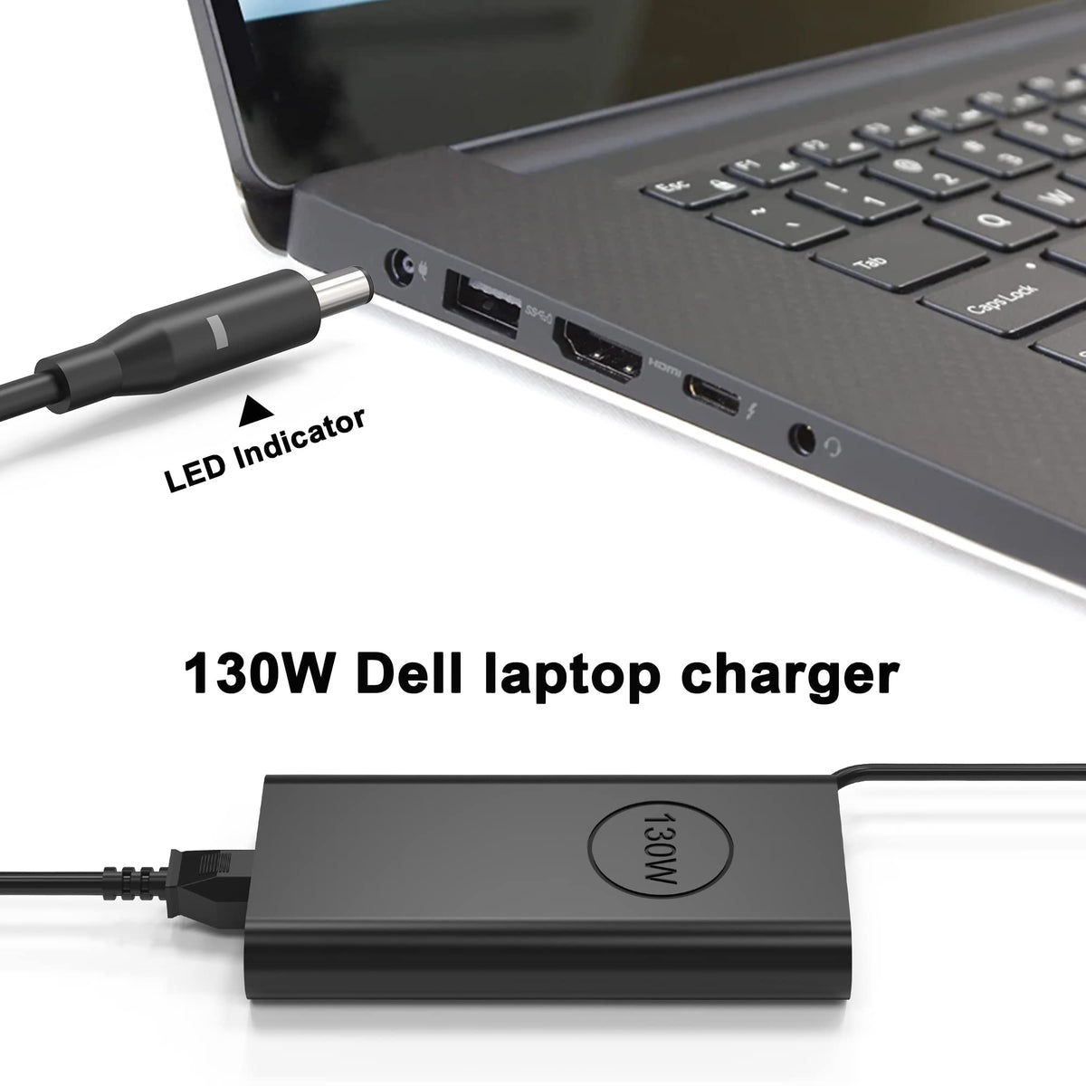 NELEBUTO 130W Dell XPS adapter in packaging shows complete kit for setup