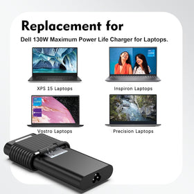 NELEBUTO 130W Dell XPS adapter safety label emphasizes protection for safe charging