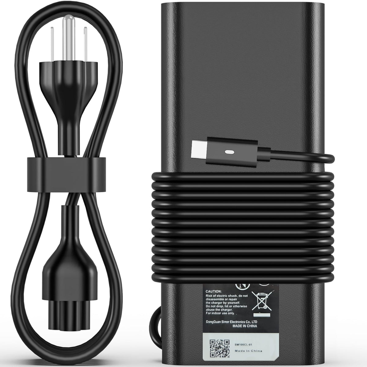 NELEBUTO 130W USB C charger for Dell XPS 15 front view showing powerful charging on the go