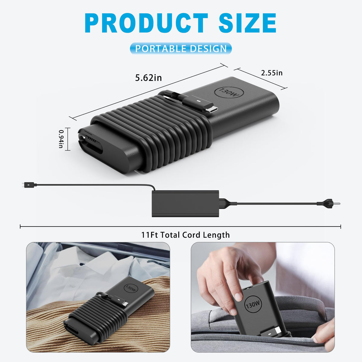 NELEBUTO 130W USB-C charger in use with a Dell XPS, demonstrating live charging