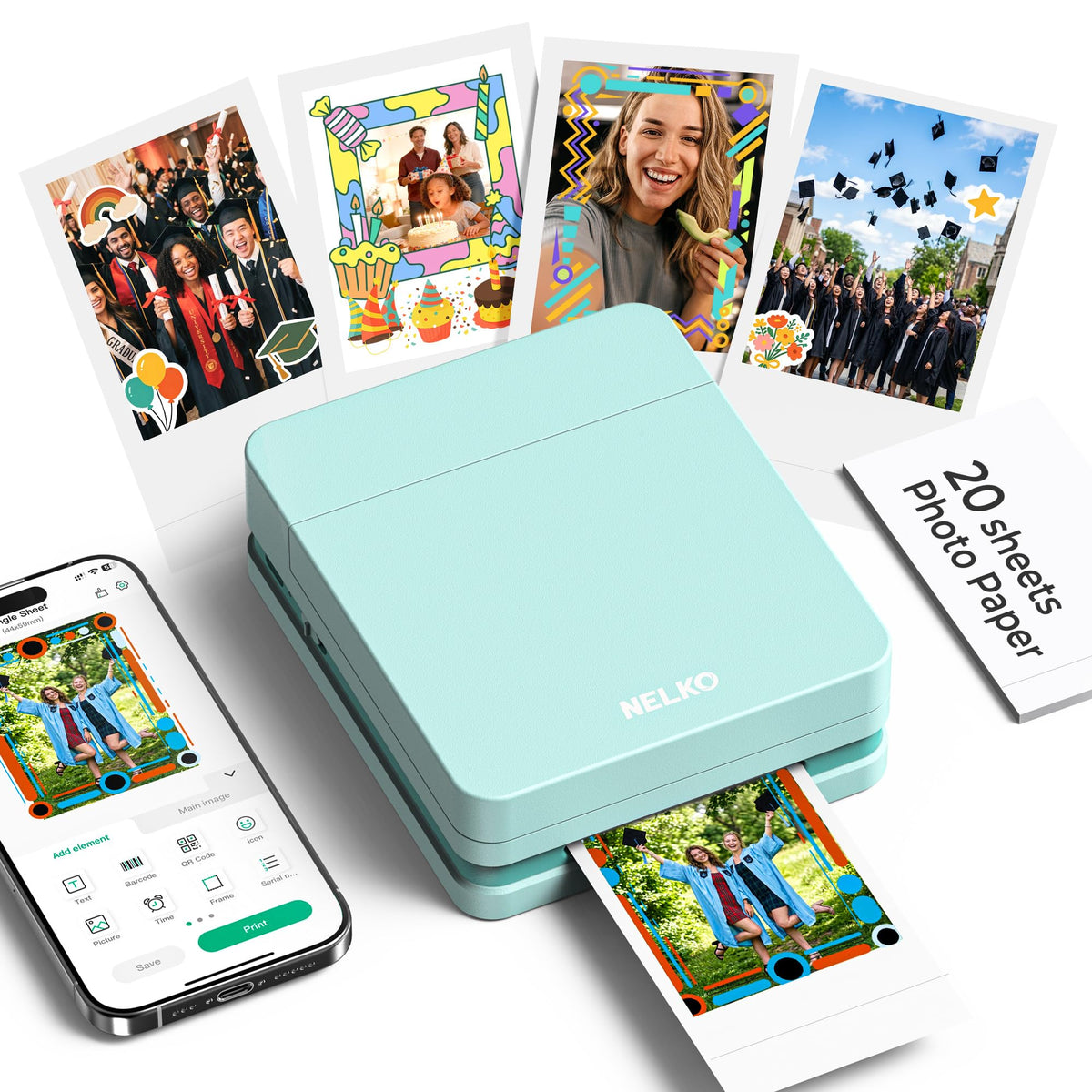 Nelko PP01 compact green printer for on-the-go printing.