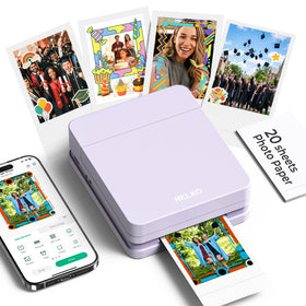 Nelko PP01 front view in purple shows a compact portable printer for travel memories.