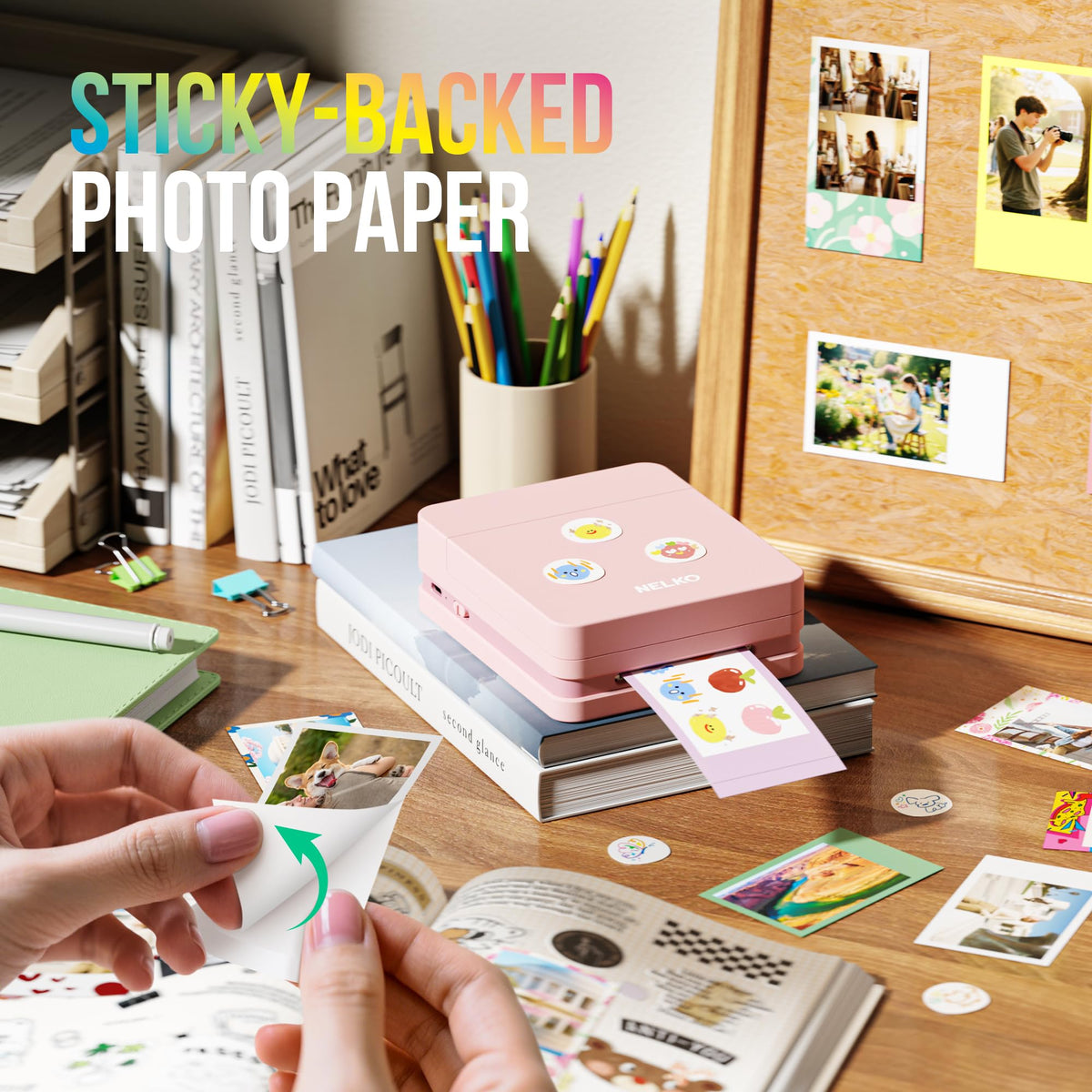 Nelko PP01 with sticky-backed paper enables easy scrapbooking and quick albums.