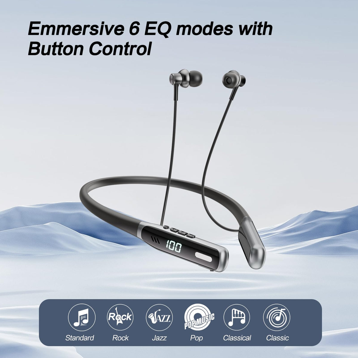 NEOQOQO neckband earbuds comfort-fit with soft neckband for extended wear
