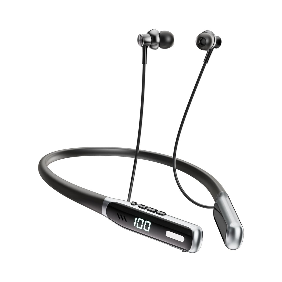 NEOQOQO neckband earbuds front view for all-day comfort and secure wear