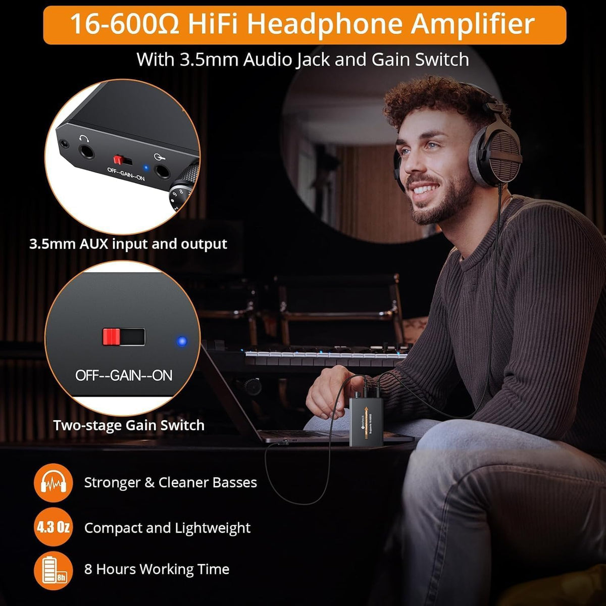 Aluminum matte finish on Neoteck amplifier reduces interference and aids heat management.