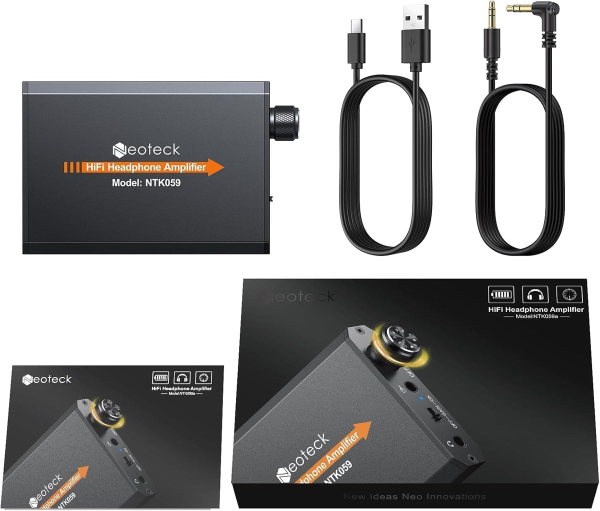 Neoteck in-use-with-headphones scenario highlights enhanced listening across impedance ranges.