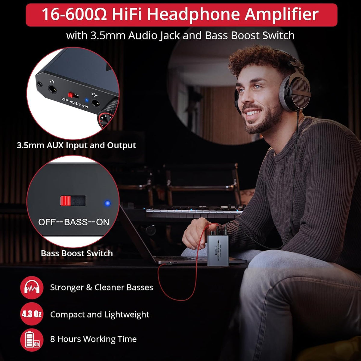 Neoteck top controls and bass switch offering quick tonal adjustments