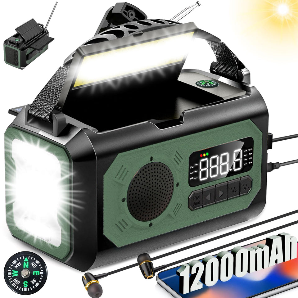 NEPIVEL emergency radio with 12000mAh battery powers devices during outages.