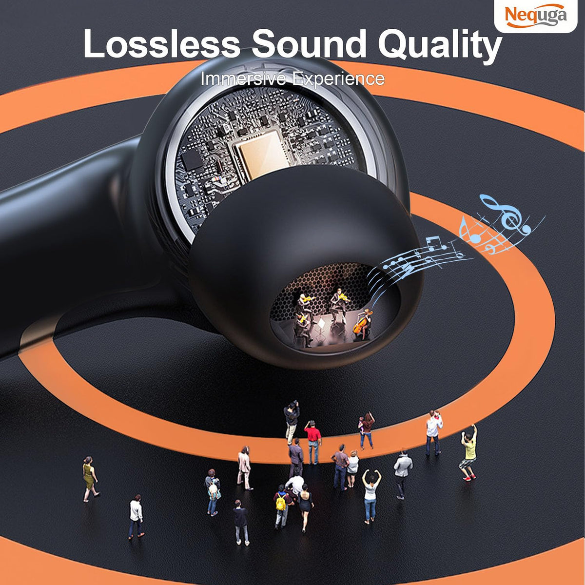 Nequga charging case (500mAh) enables extended listening on the go.