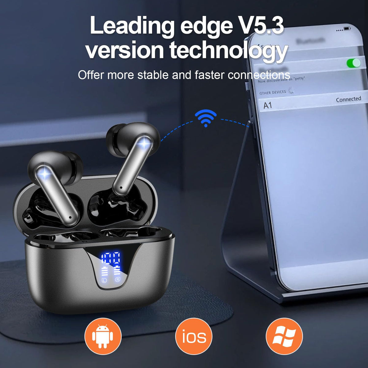 Nequga charging case open with earbuds inside, offers multiple recharges