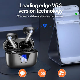 Nequga charging case open with earbuds inside, offers multiple recharges