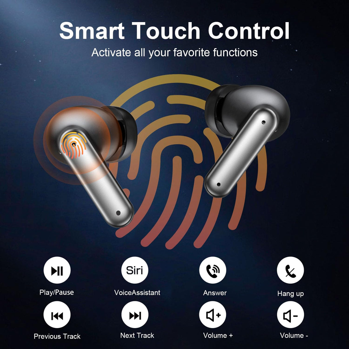 Nequga touch controls being used on earbud, enables hands-free operation